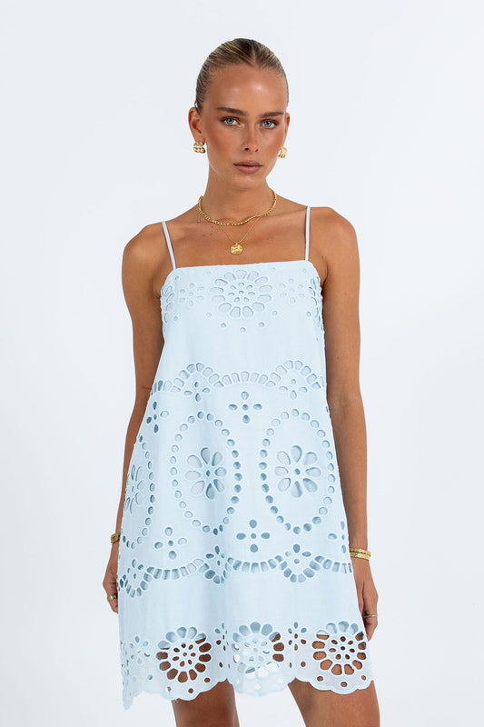 Maia Mini Dress - Powder Blue Sicily Lace