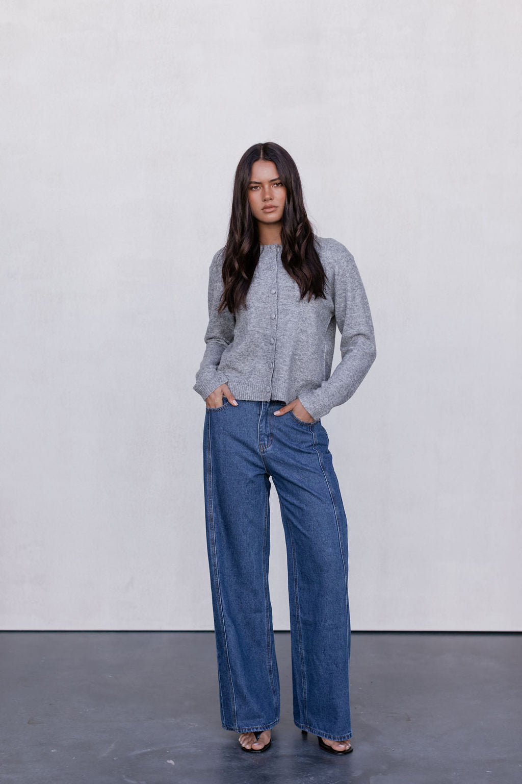 Vanessa Knit Cardigan - Grey Marle