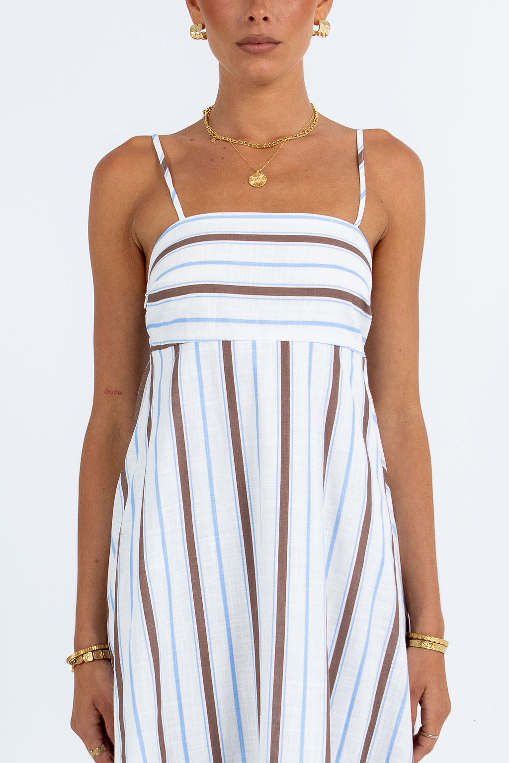 Nova Maxi Dress - Chocolate/ Blue Stripe