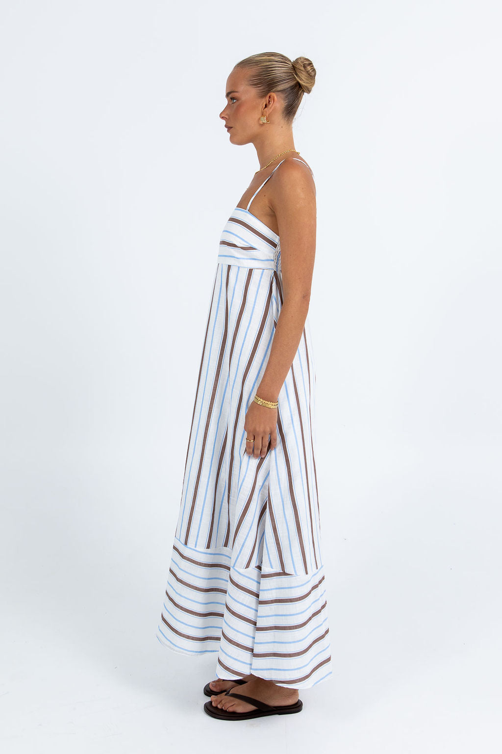 Nova Maxi Dress - Chocolate/ Blue Stripe