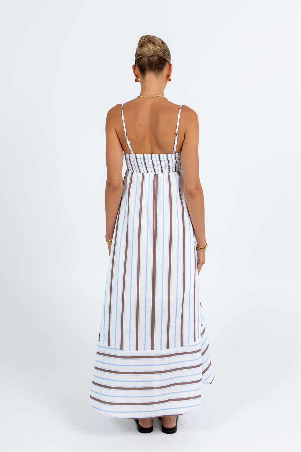 Nova Maxi Dress - Chocolate/ Blue Stripe