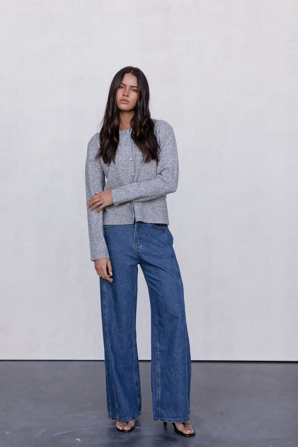 Vanessa Knit Cardigan - Grey Marle