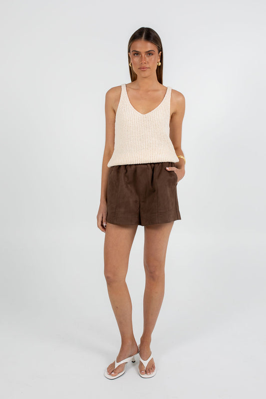 Lenny Short - Chocolate Brown Suede Look