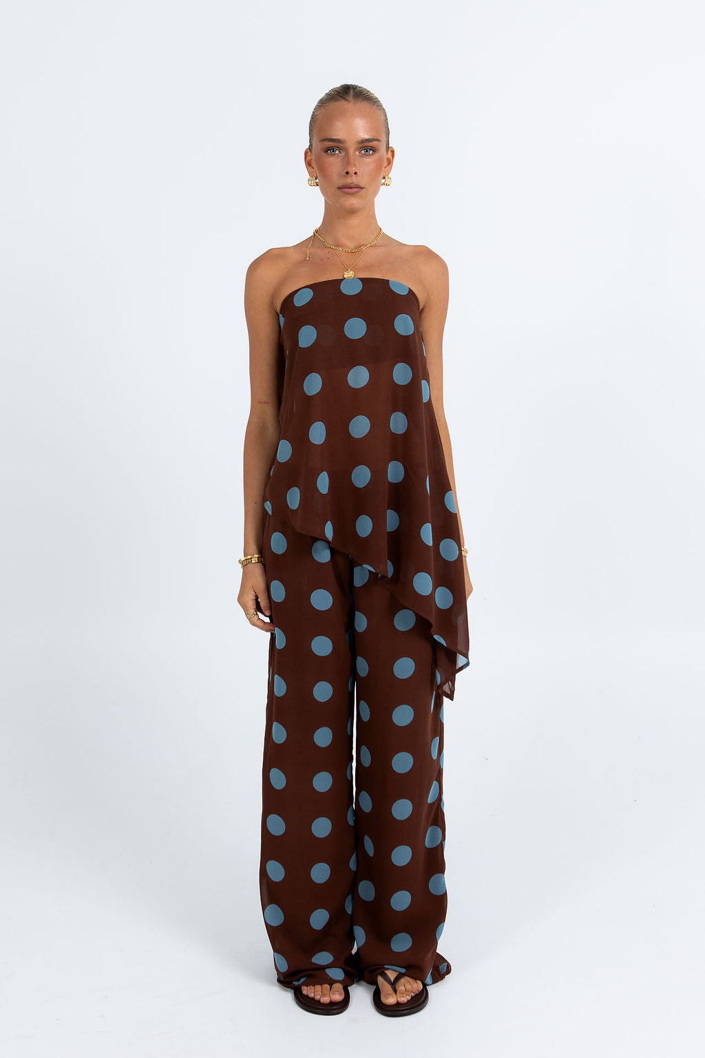 Orla Set - Chocolate/ Blue Polka Dot