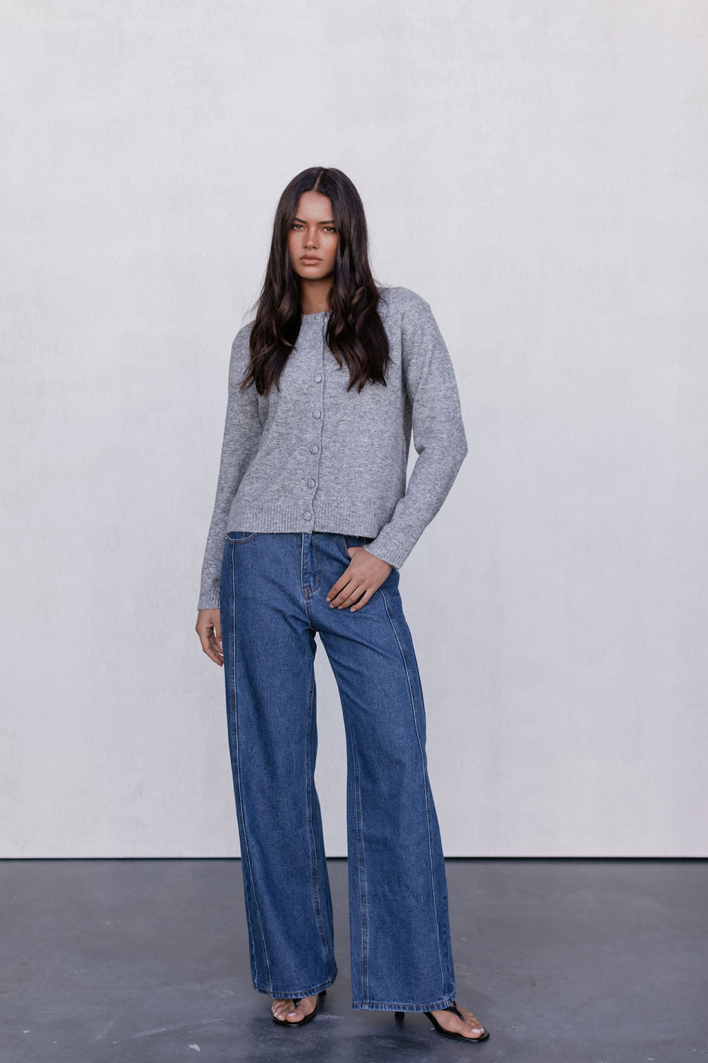 Vanessa Knit Cardigan - Grey Marle