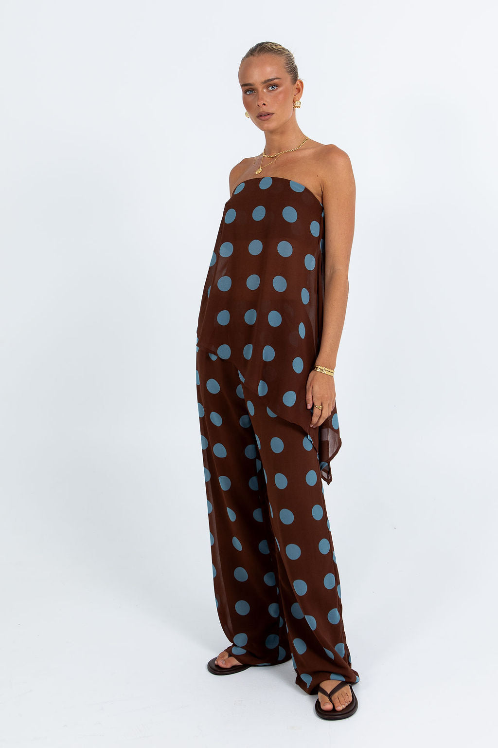Orla Set - Chocolate/ Blue Polka Dot