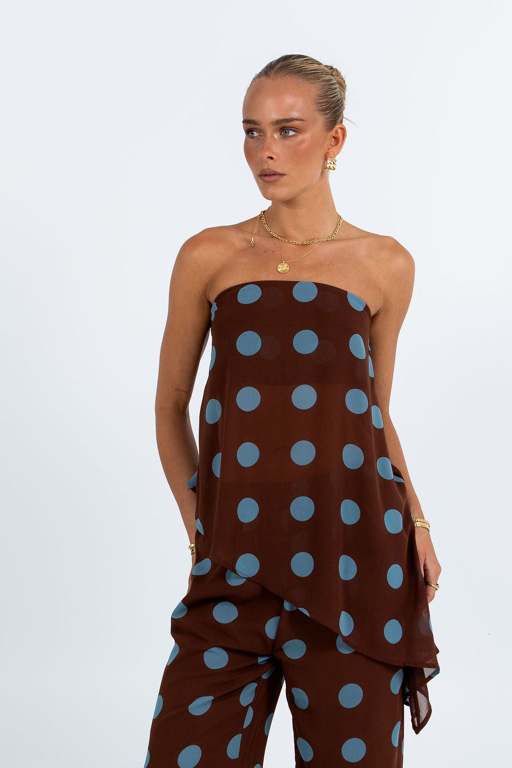 Orla Set - Chocolate/ Blue Polka Dot