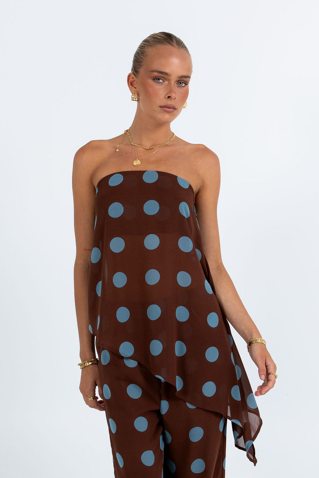 Orla Set - Chocolate/ Blue Polka Dot