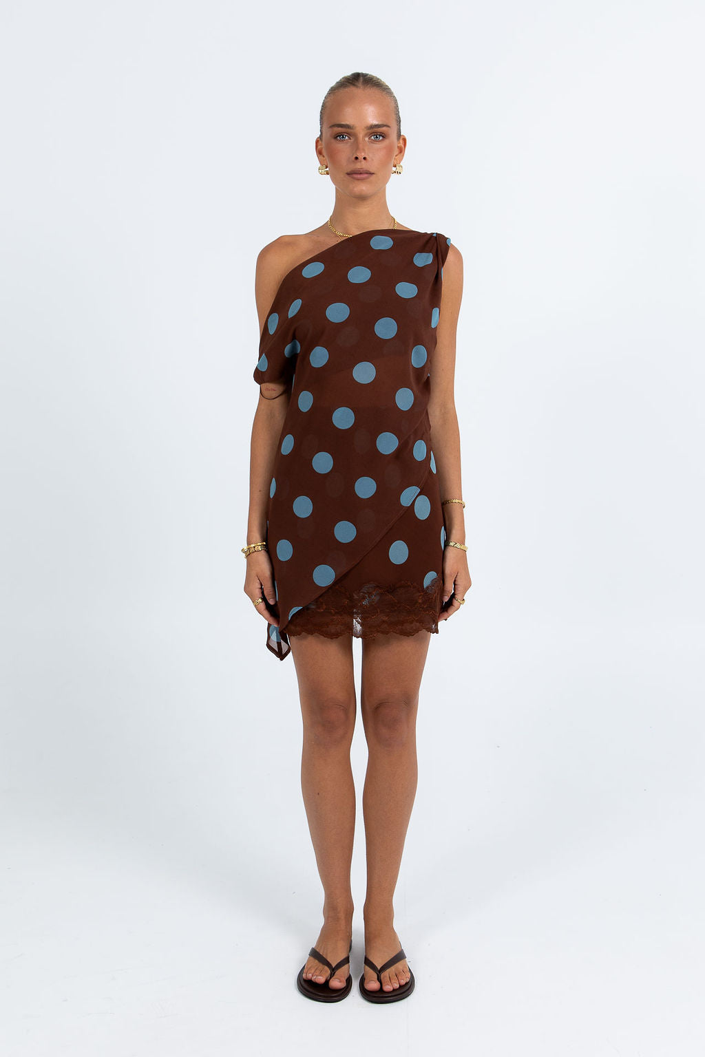 Umika Top - Chocolate/Blue Polka Dot