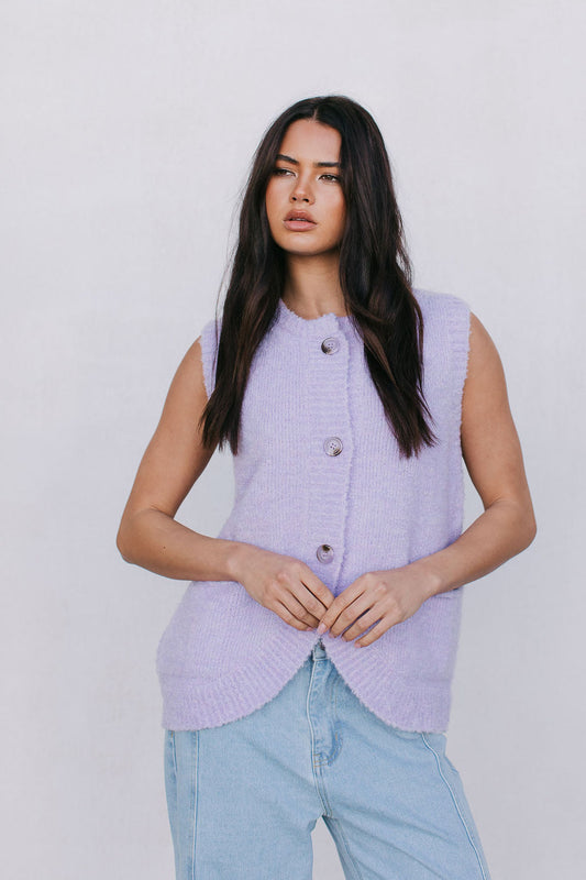 Nadia Knit Vest - Lilac Marle