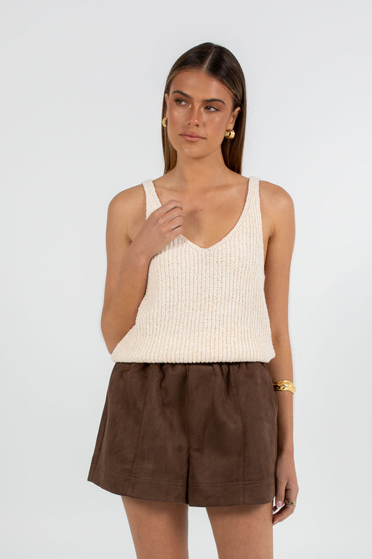 Lenny Short - Chocolate Brown Suede Look
