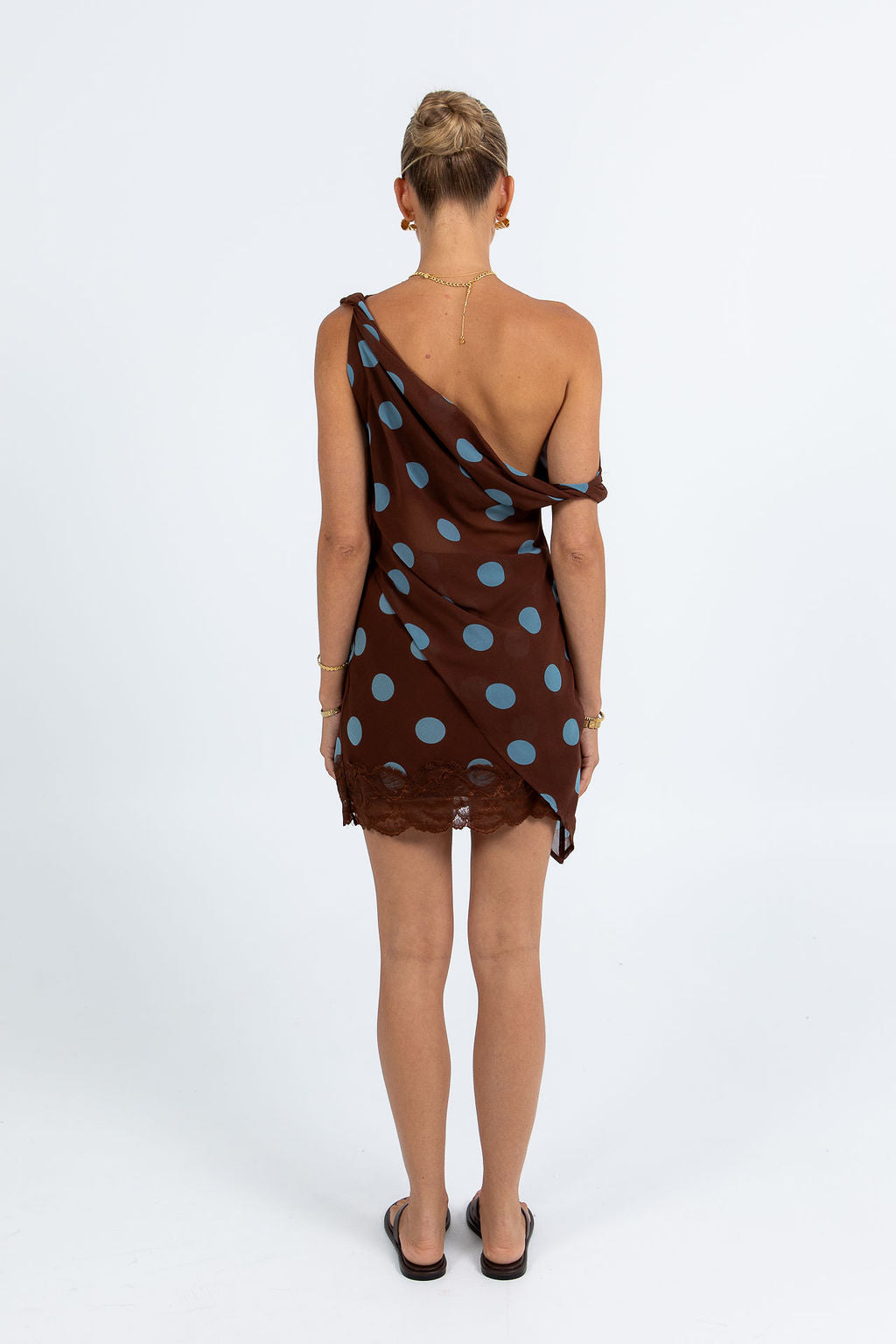 Quorra Skirt - Chocolate/Blue Polka Dot