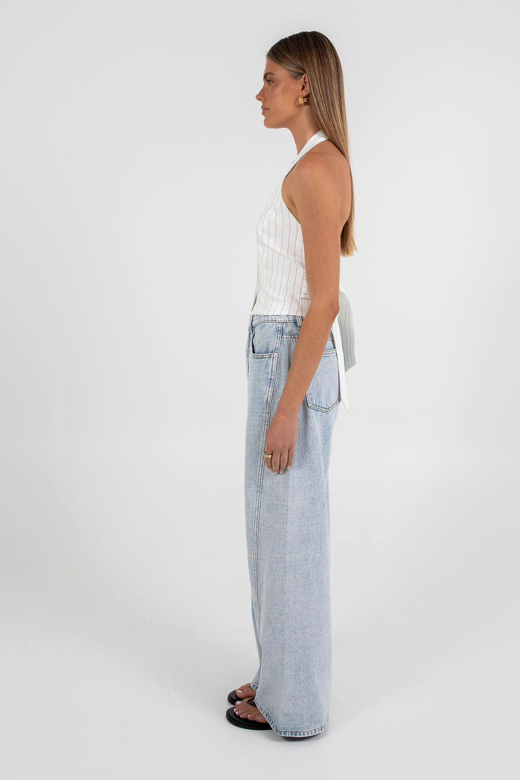 Marnie Halter Top White Pinstripe