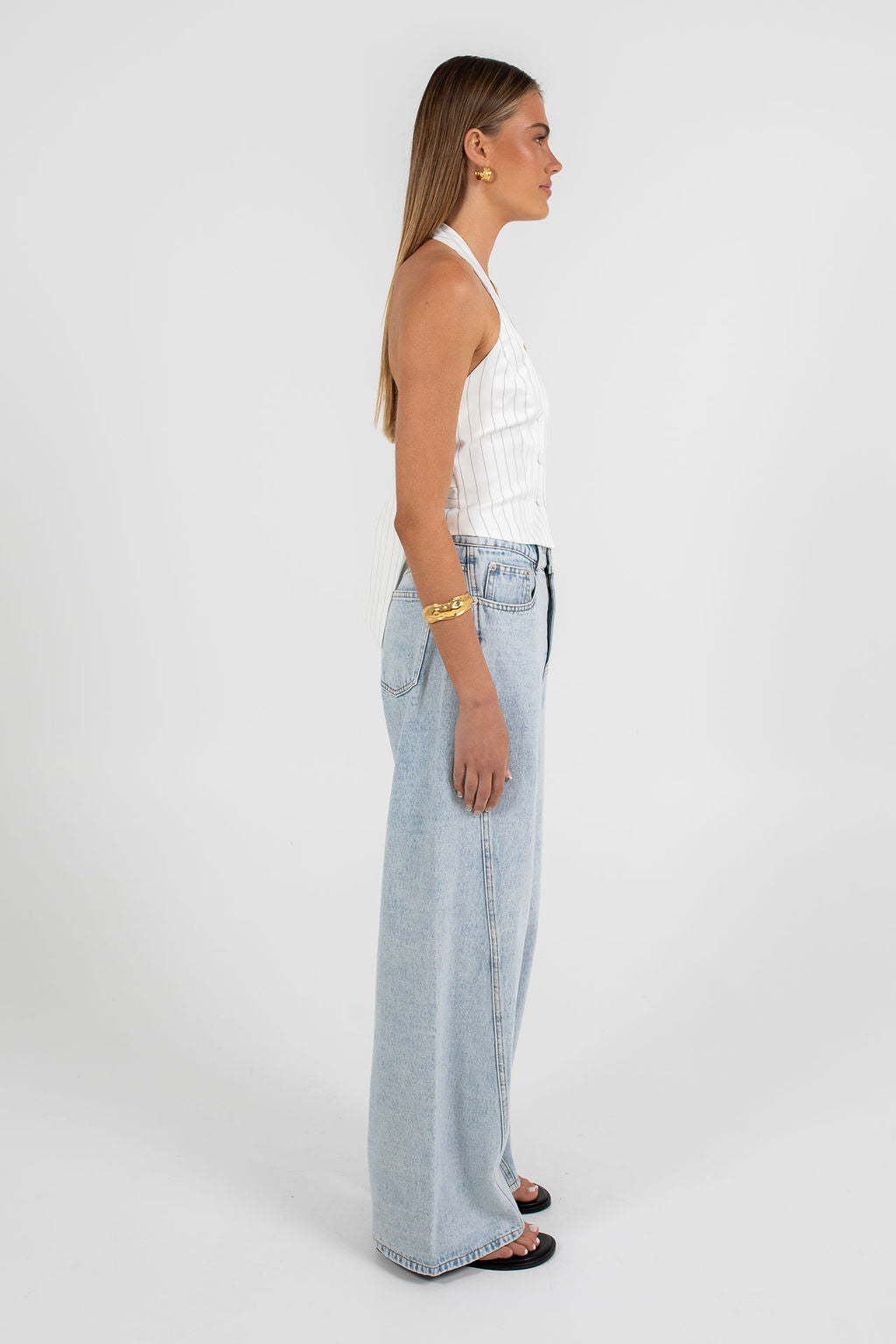Marnie Halter Top White Pinstripe