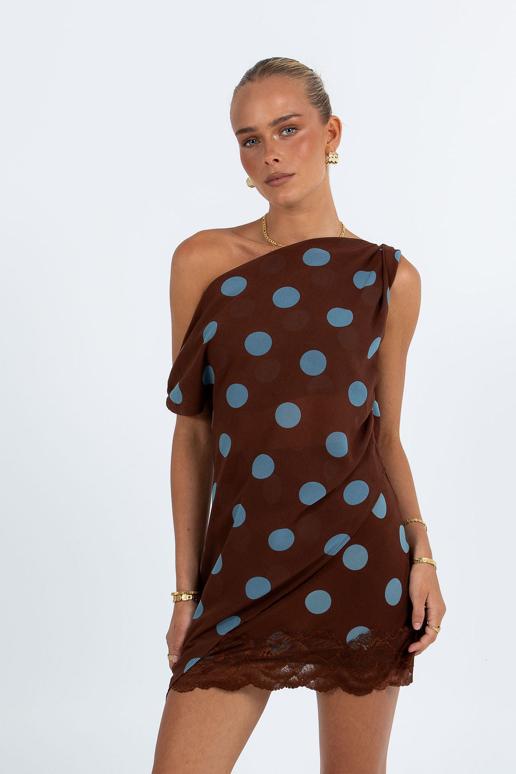 Quorra Skirt - Chocolate/Blue Polka Dot