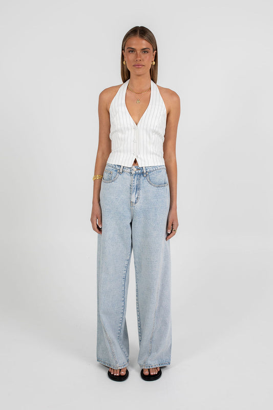 Marnie Halter Top - White Pinstripe