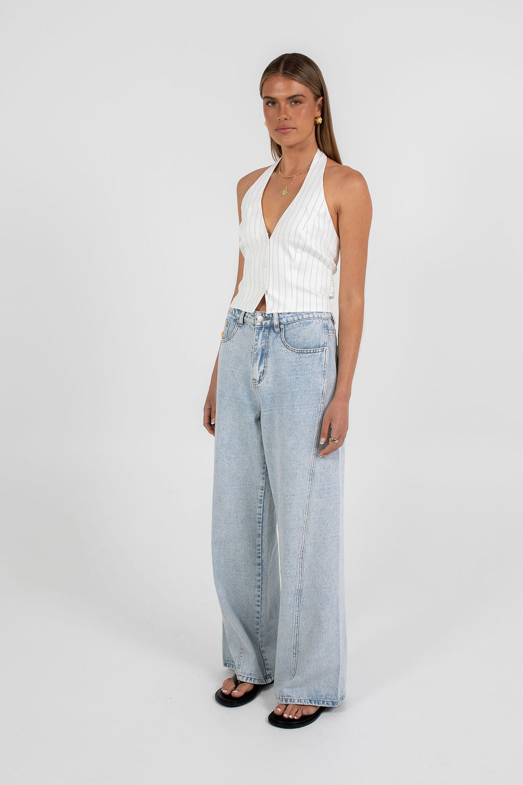 Marnie Halter Top - White Pinstripe