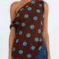 Umika Top - Chocolate/Blue Polka Dot