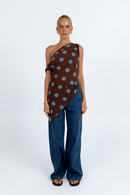 Umika Top - Chocolate/Blue Polka Dot