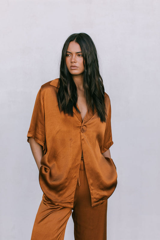Francesca Shirt - Caramel Satin