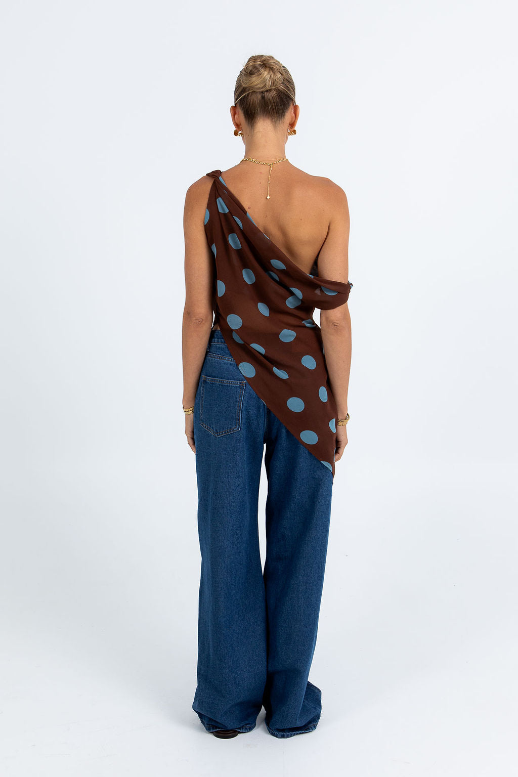 Umika Top - Chocolate/Blue Polka Dot
