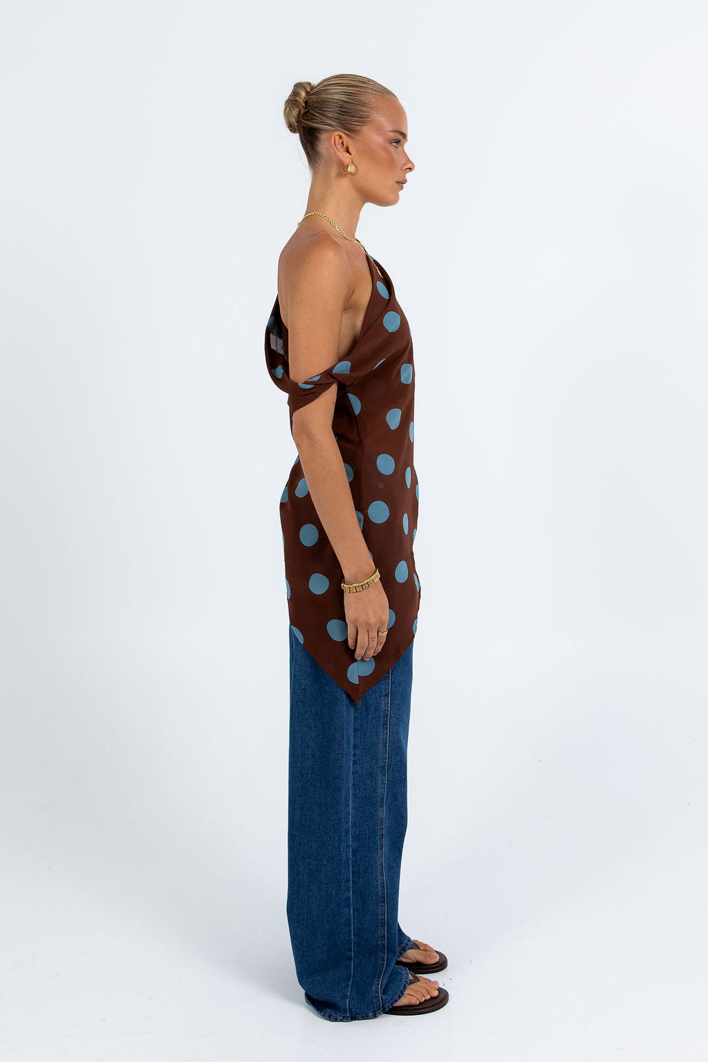 Umika Top - Chocolate/Blue Polka Dot