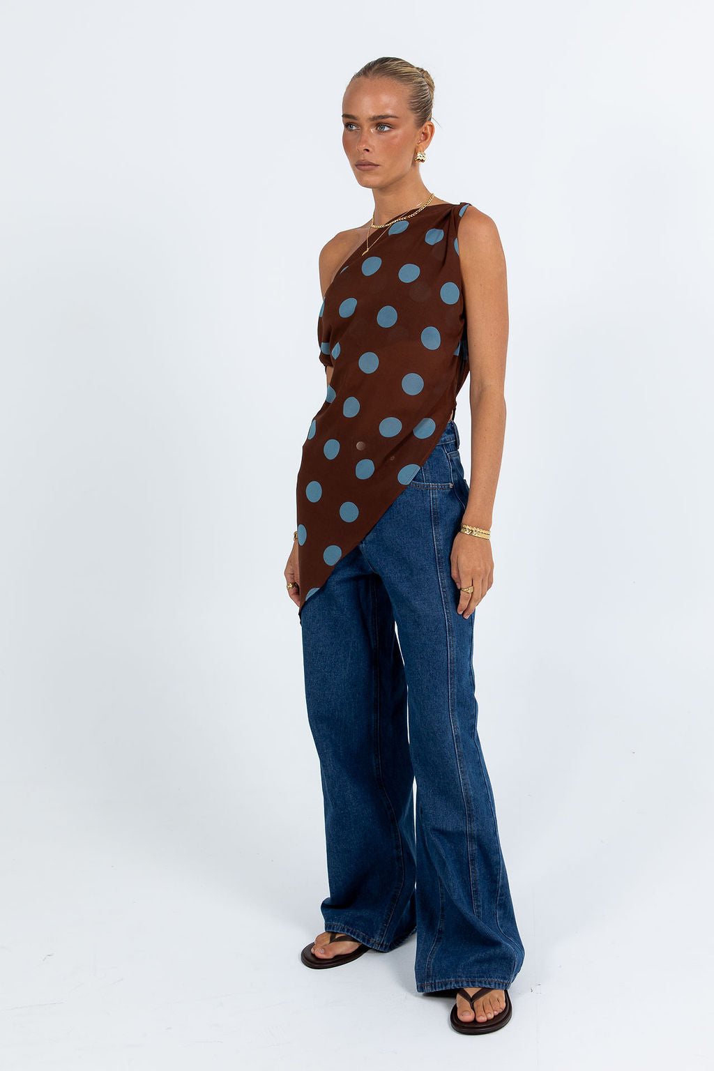 Umika Top - Chocolate/Blue Polka Dot