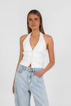 Marnie Halter Top - White Pinstripe