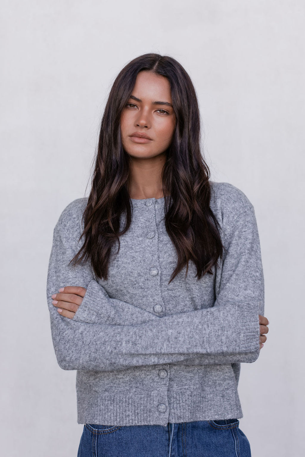 Vanessa Knit Cardigan - Grey Marle