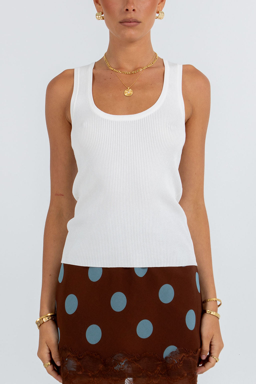 Quorra Skirt - Chocolate/Blue Polka Dot