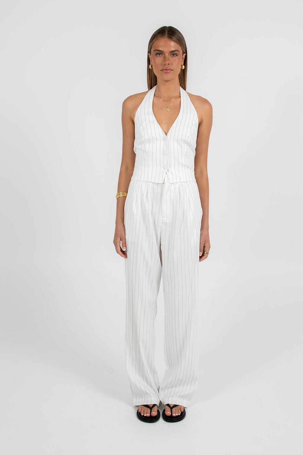 Marnie Halter Top - White Pinstripe