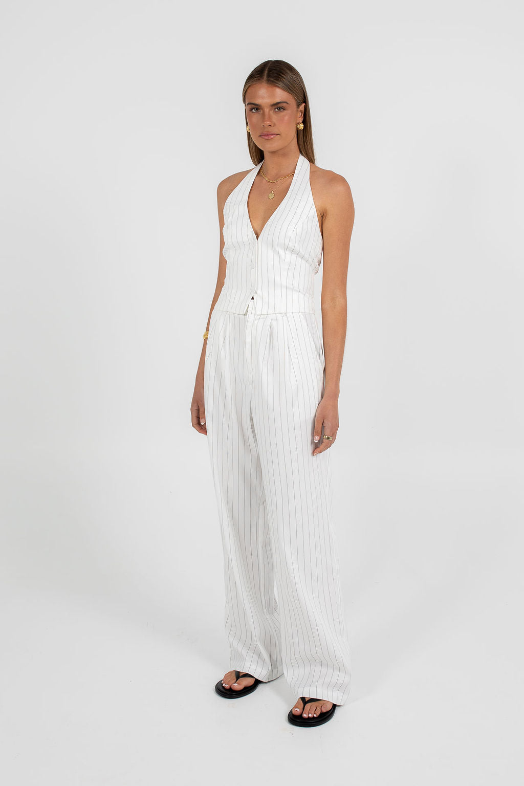 Marnie Halter Top - White Pinstripe