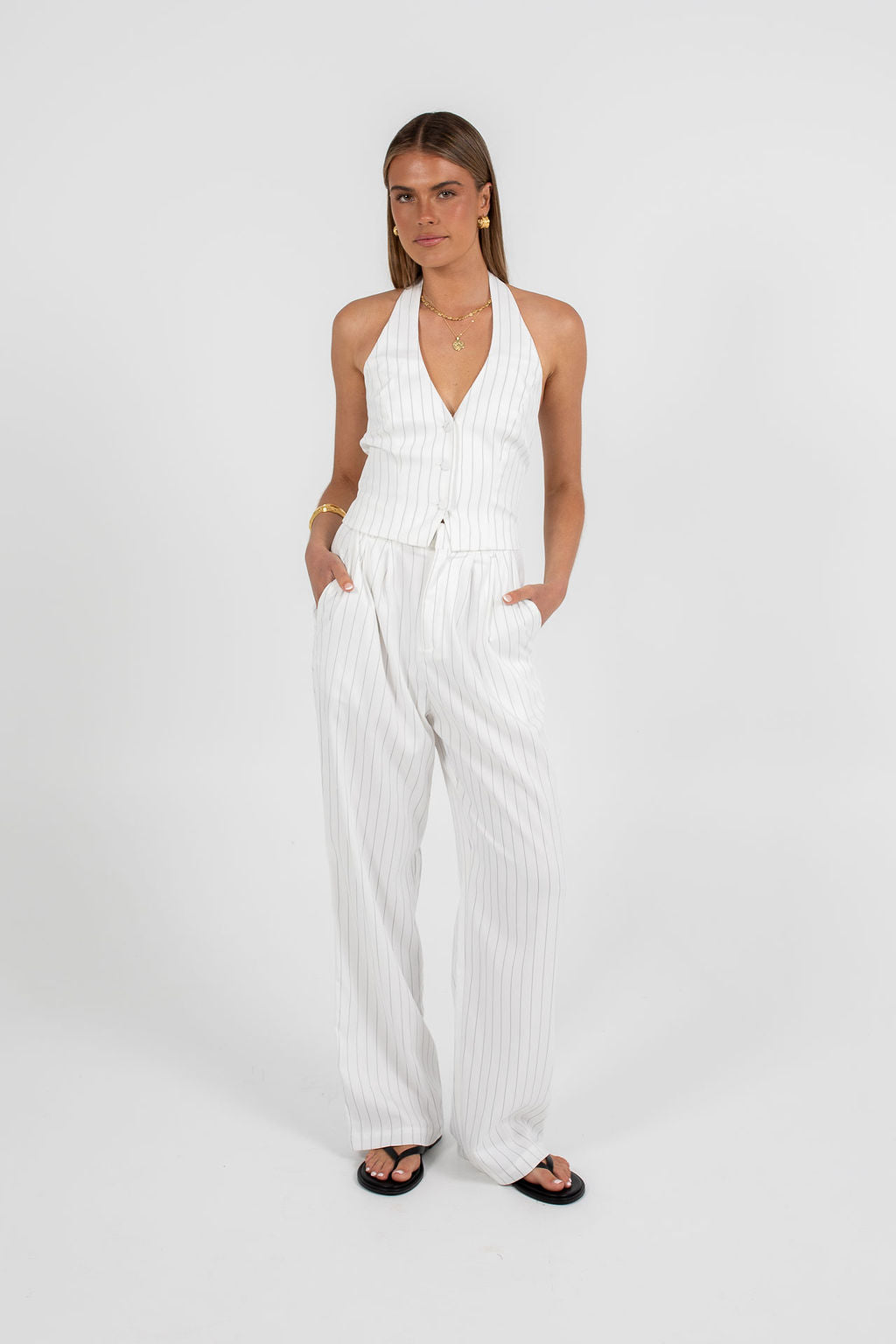 Cerlah Tailored Pants - White Pinstripe
