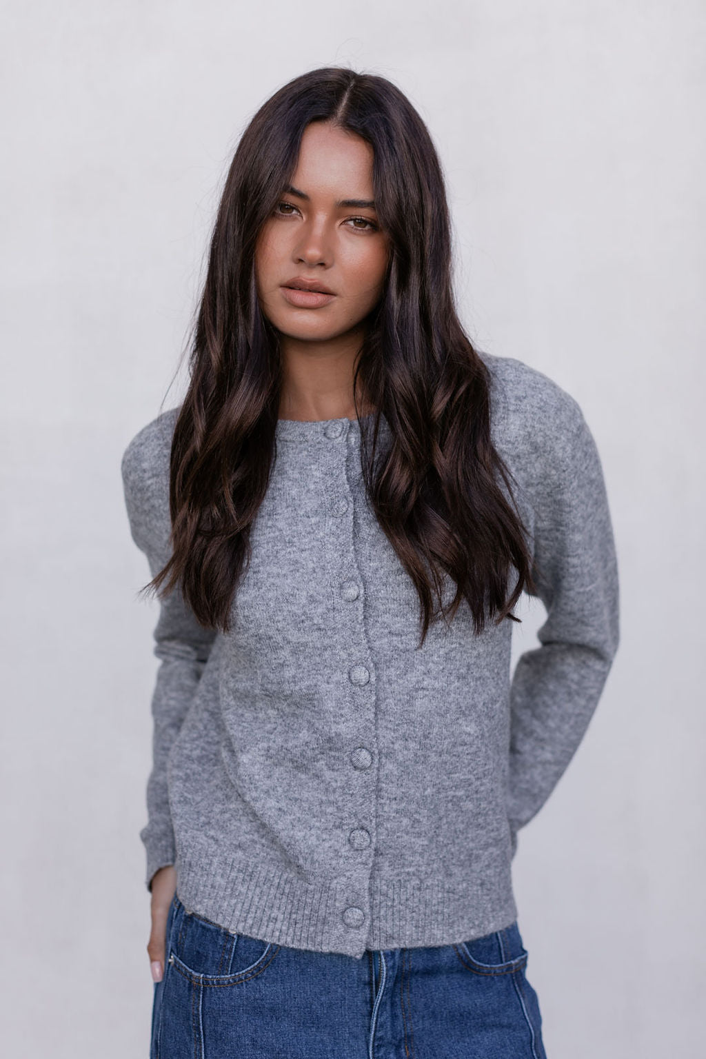 Vanessa Knit Cardigan - Grey Marle
