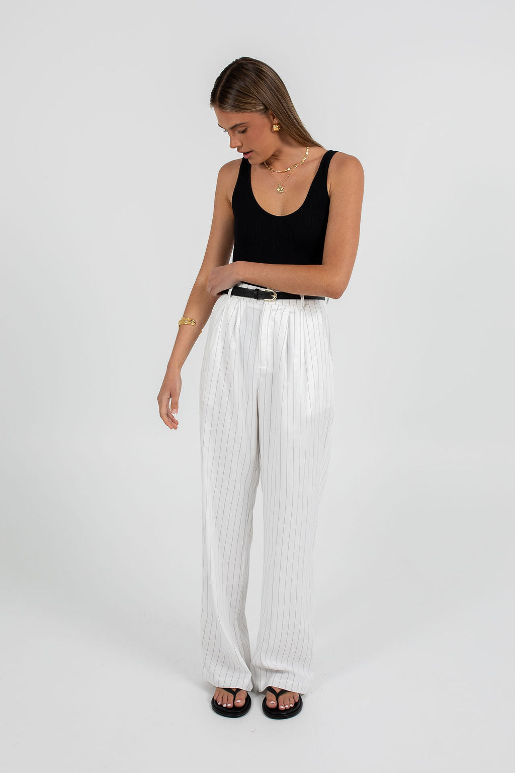 Cerlah Tailored Pants - White Pinstripe