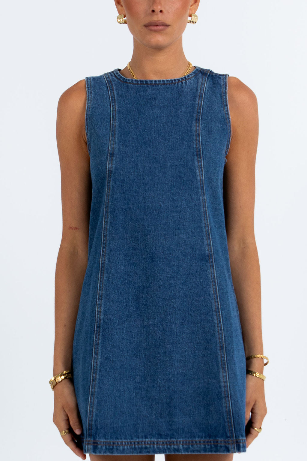 Blaire Mini Denim Dress - Dark Wash Blue