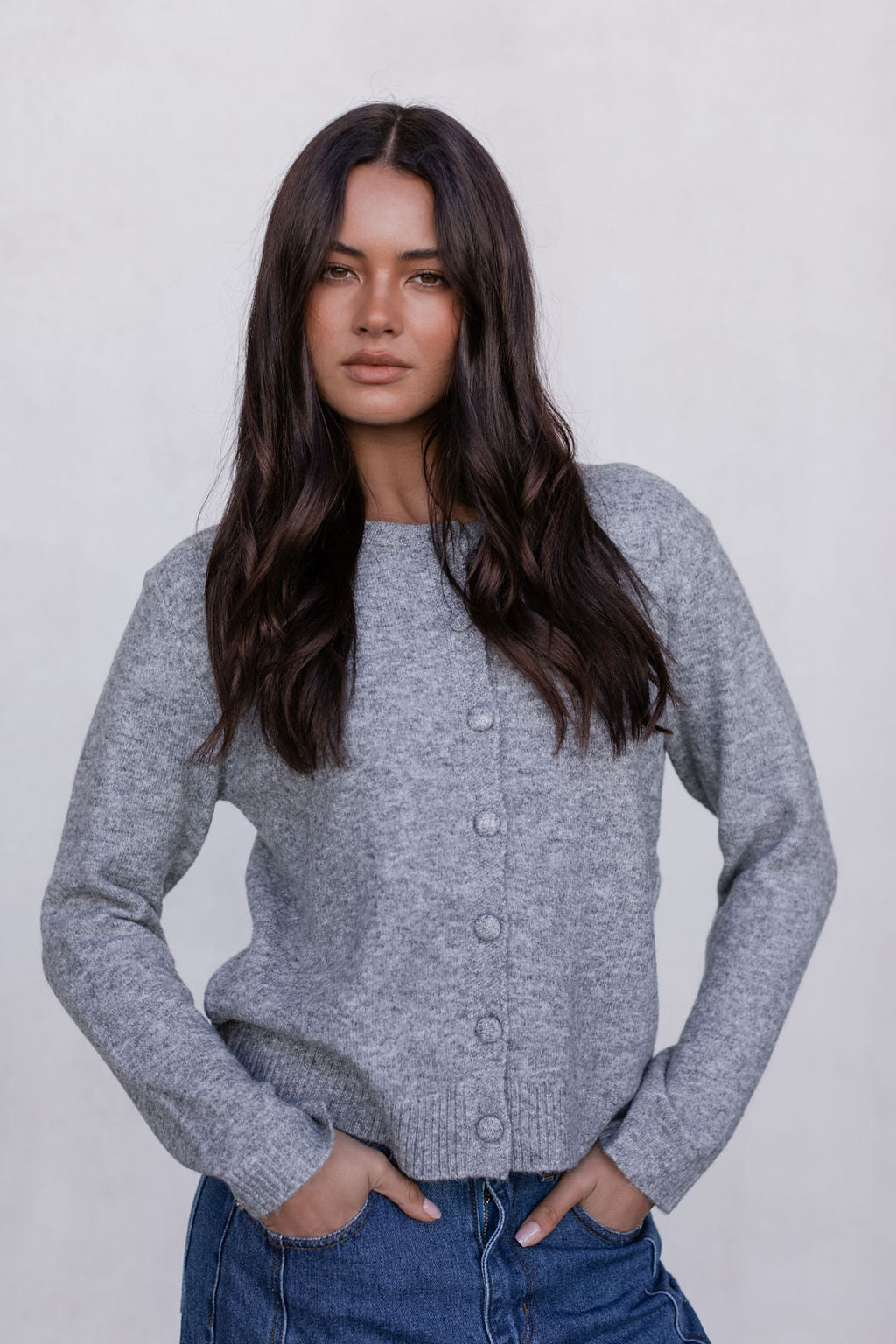 Vanessa Knit Cardigan - Grey Marle