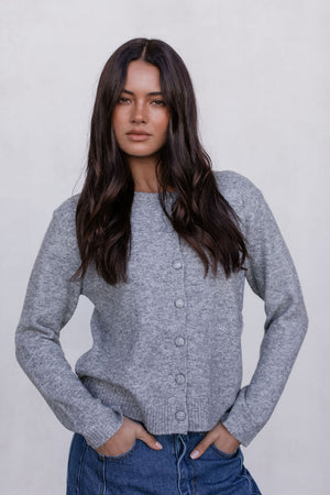 Vanessa Knit Cardigan - Grey Marle