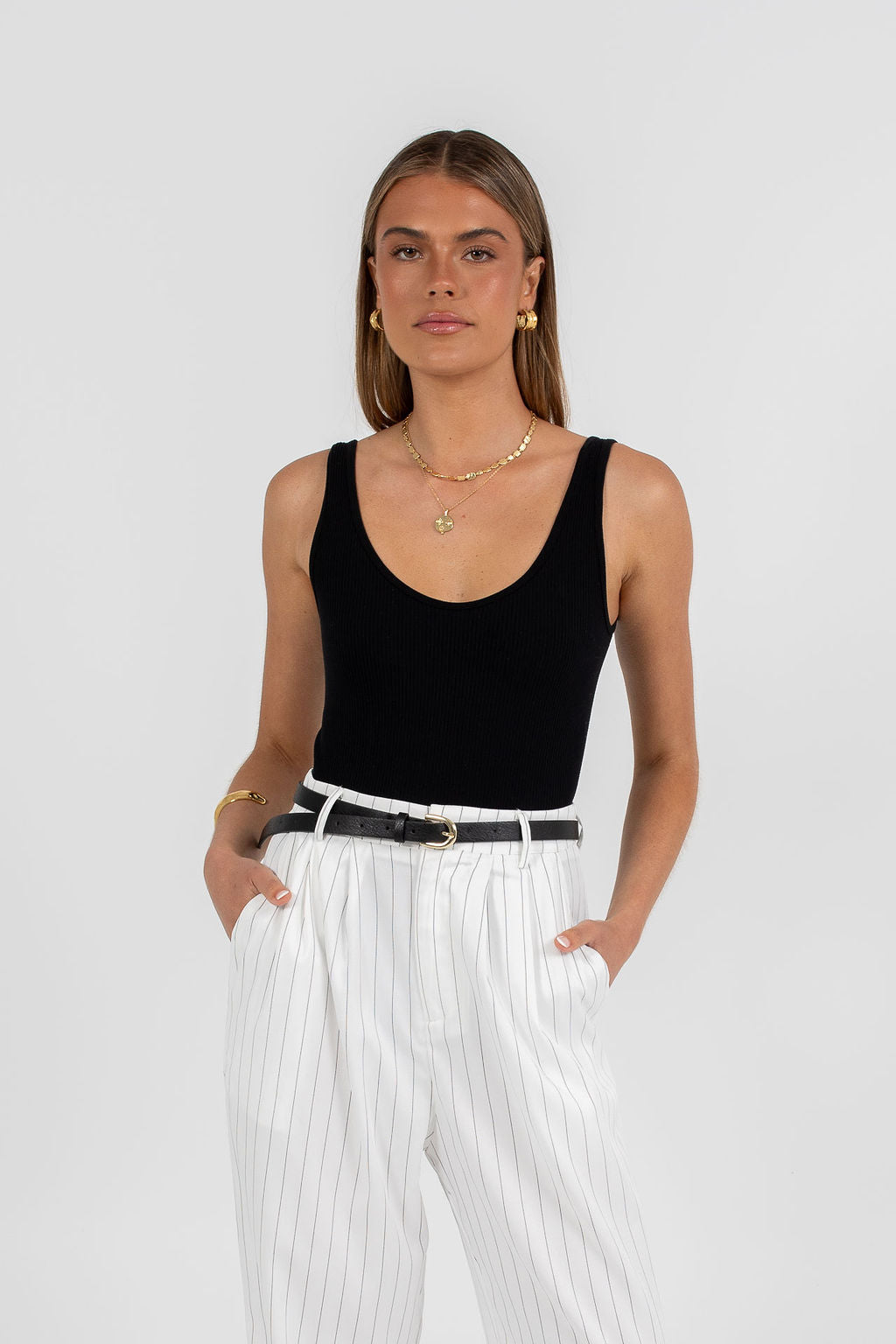 Cerlah Tailored Pants - White Pinstripe