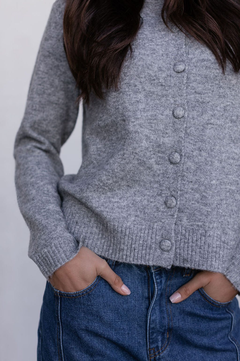 Vanessa Knit Cardigan - Grey Marle