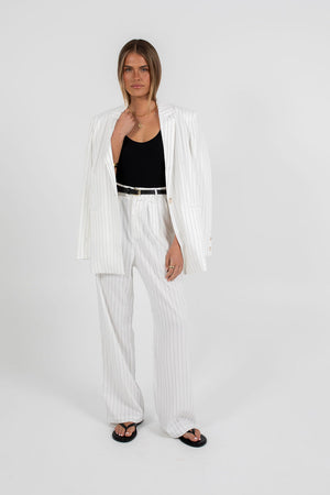 Quade Tailored Blazer - White Pinstripe