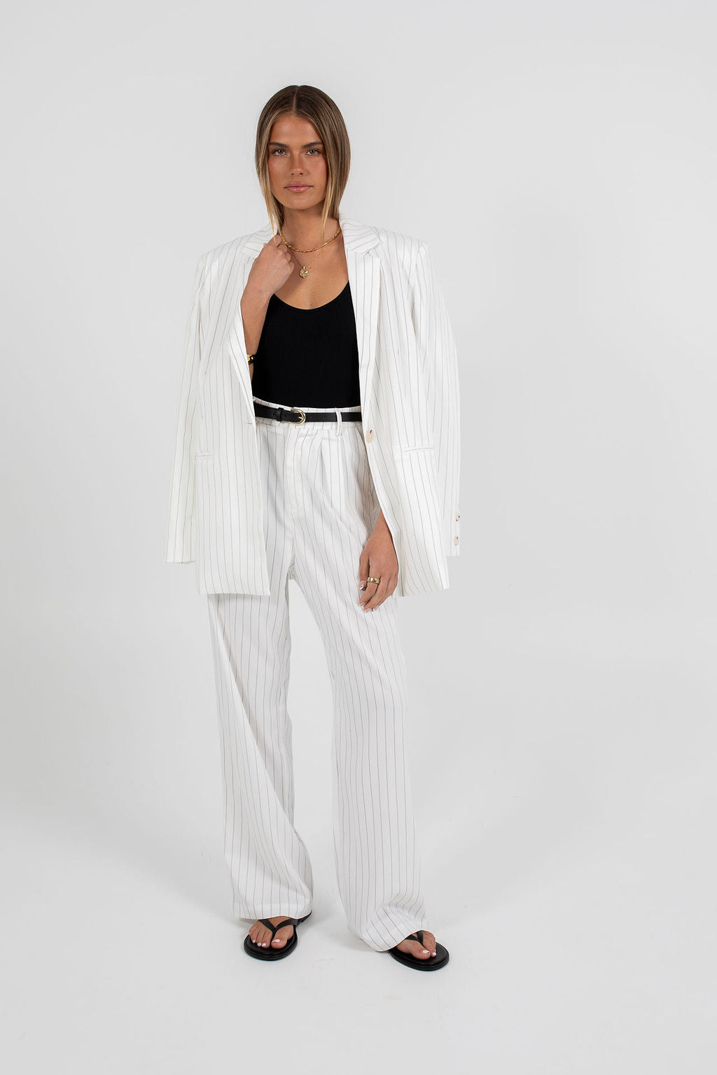 Cerlah Tailored Pants - White Pinstripe
