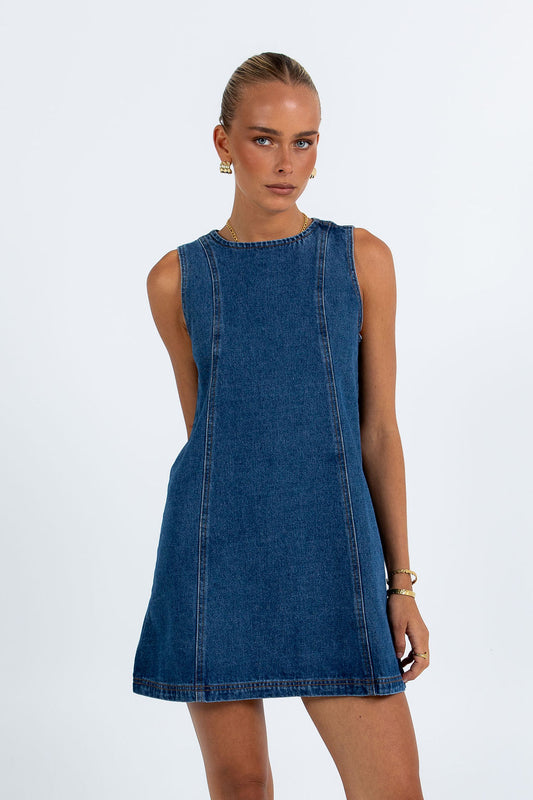 Blaire Mini Denim Dress - Dark Wash Blue
