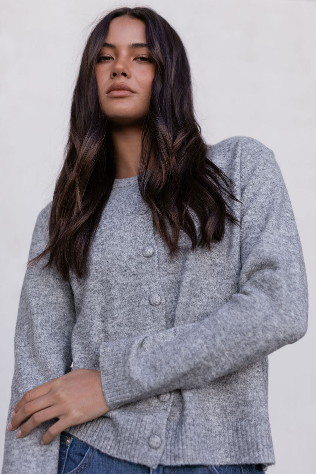 Vanessa Knit Cardigan - Grey Marle