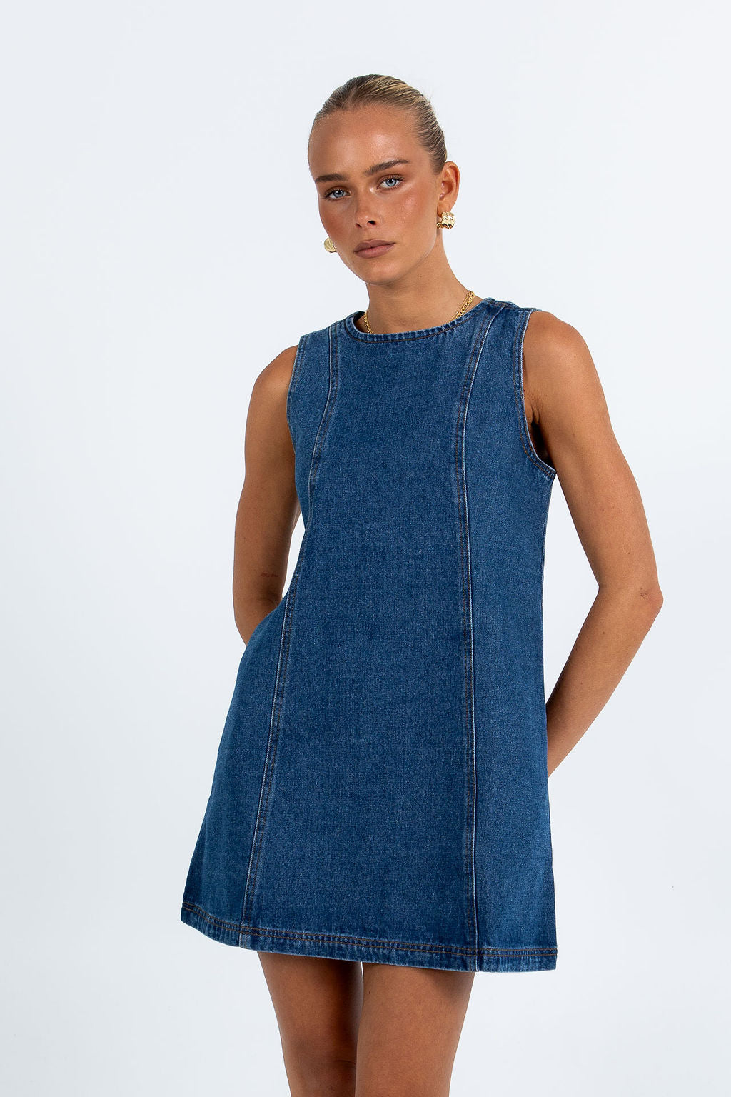 Blaire Mini Denim Dress - Dark Wash Blue