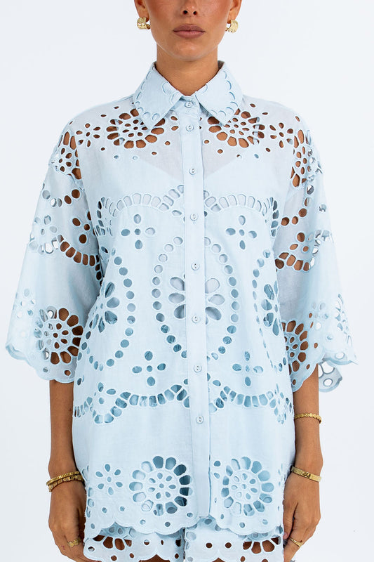 Immy Shirt - Powder Blue Sicily Lace