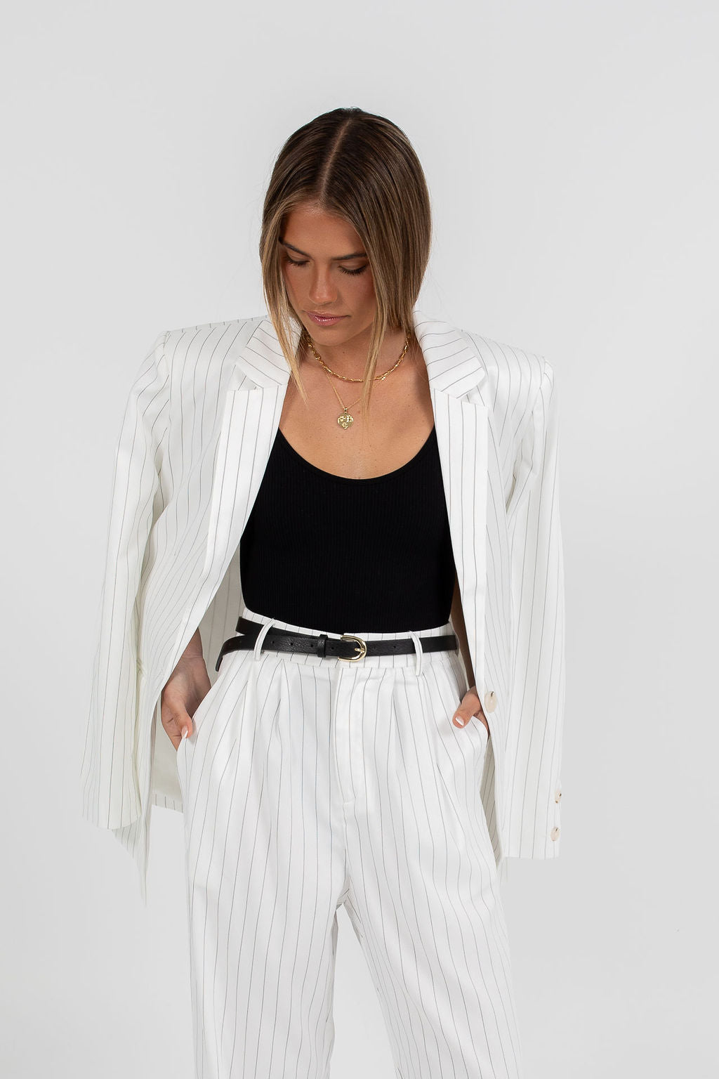 Cerlah Tailored Pants - White Pinstripe