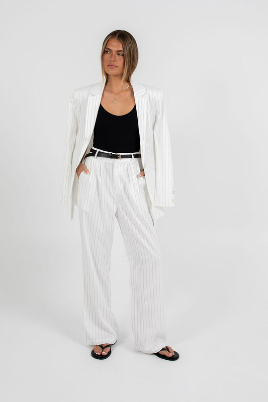 Quade Tailored Blazer - White Pinstripe