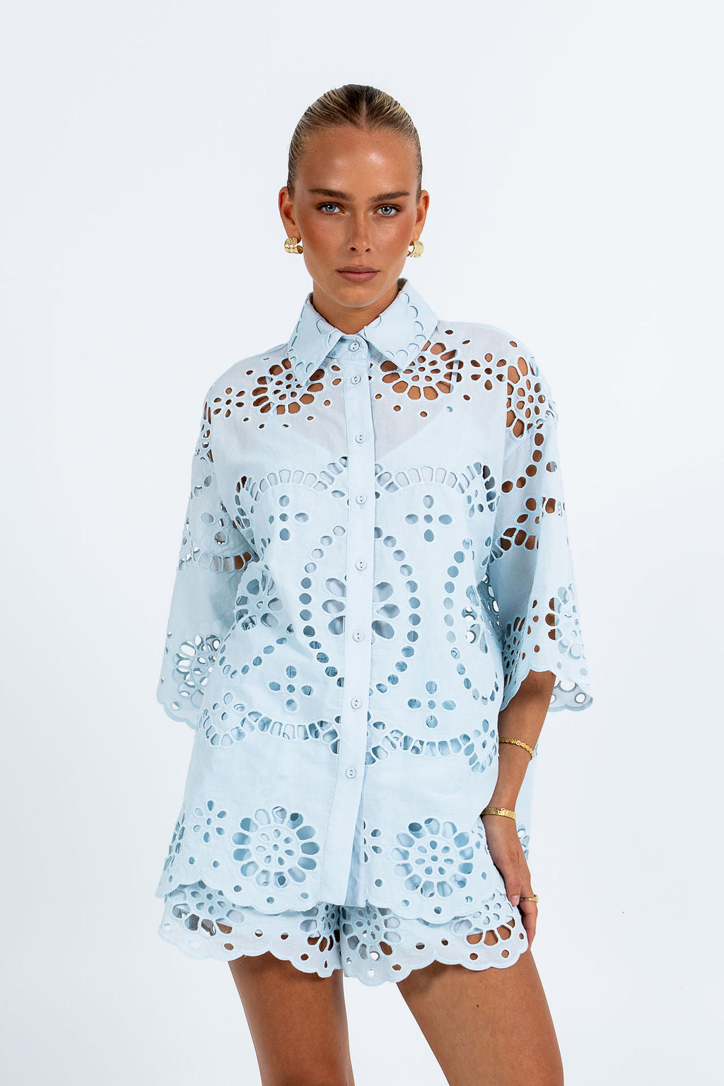 Immy Shirt - Powder Blue Sicily Lace