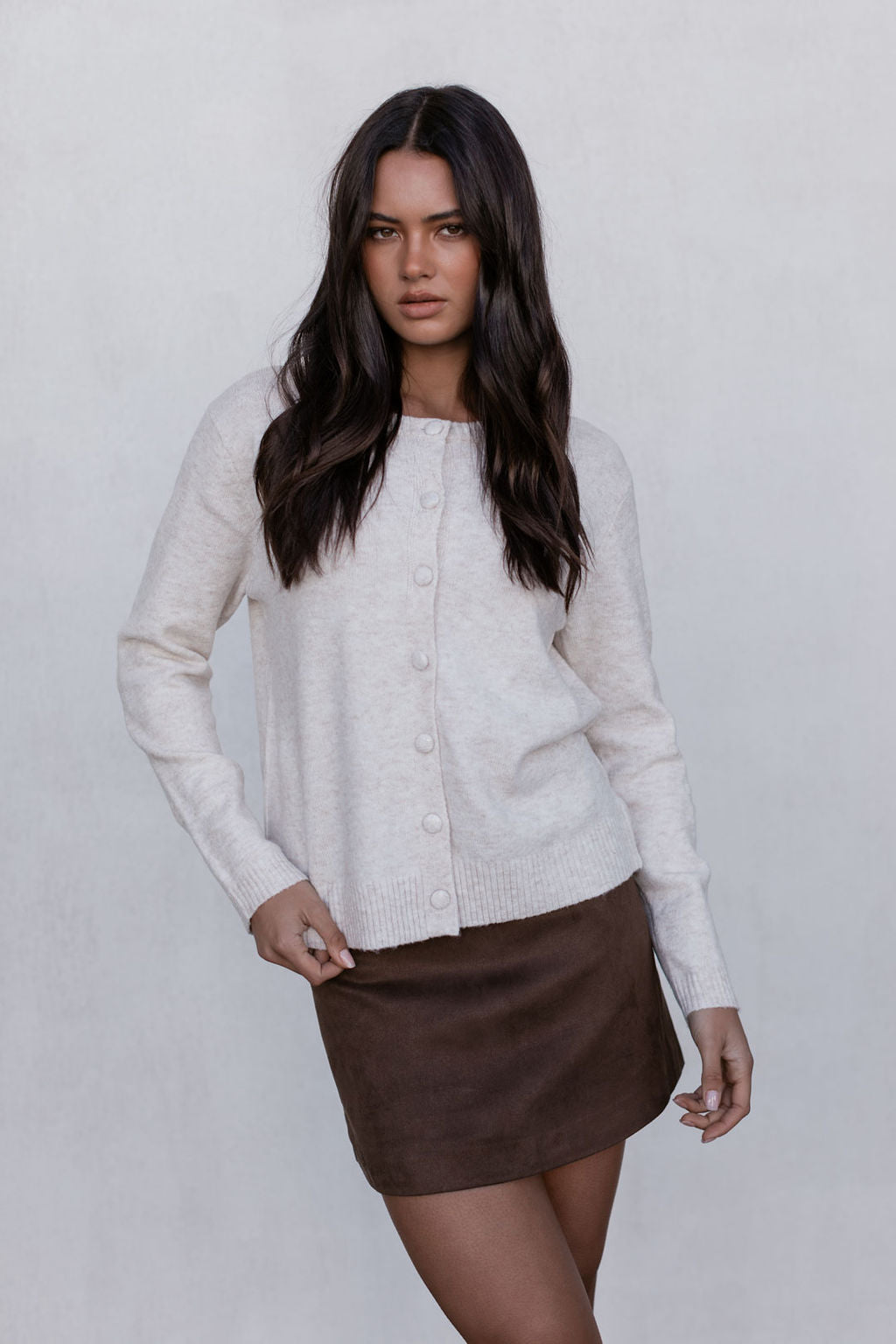 Vanessa Knit Cardigan - Beige Marle
